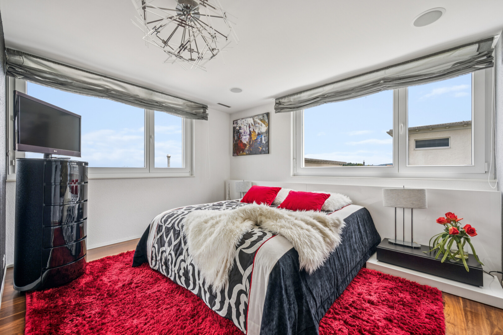room with dark wood-style flooring