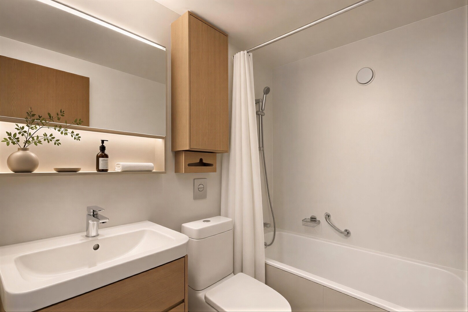 full bath featuring wallpapered walls and tiled shower / bath combo
