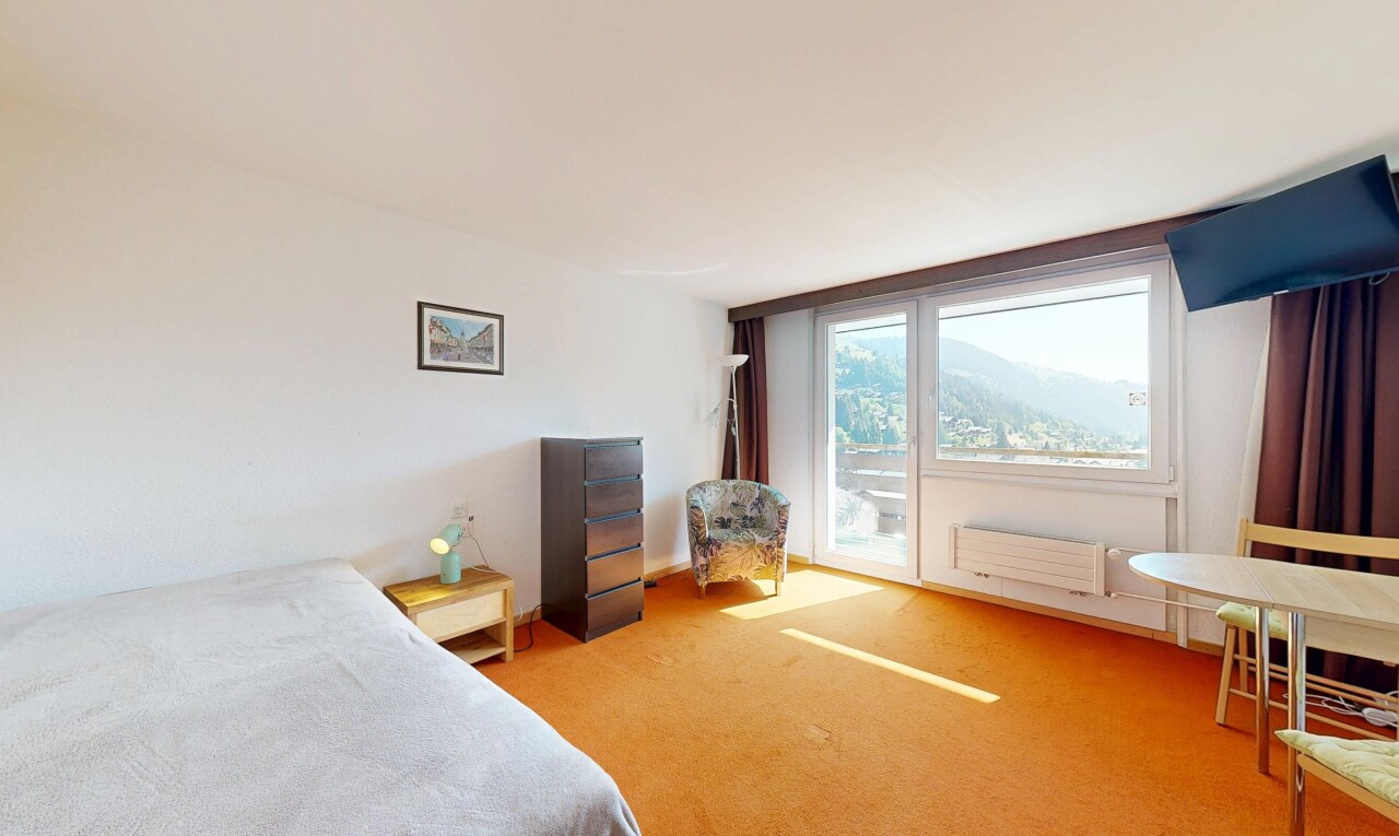 room / bedroom with light carpet