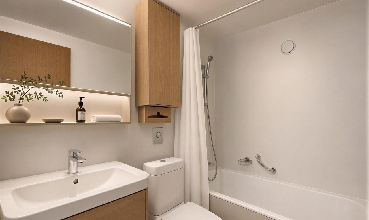 full bath featuring wallpapered walls and tiled shower / bath combo