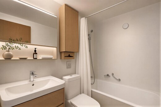 full bath featuring wallpapered walls and tiled shower / bath combo