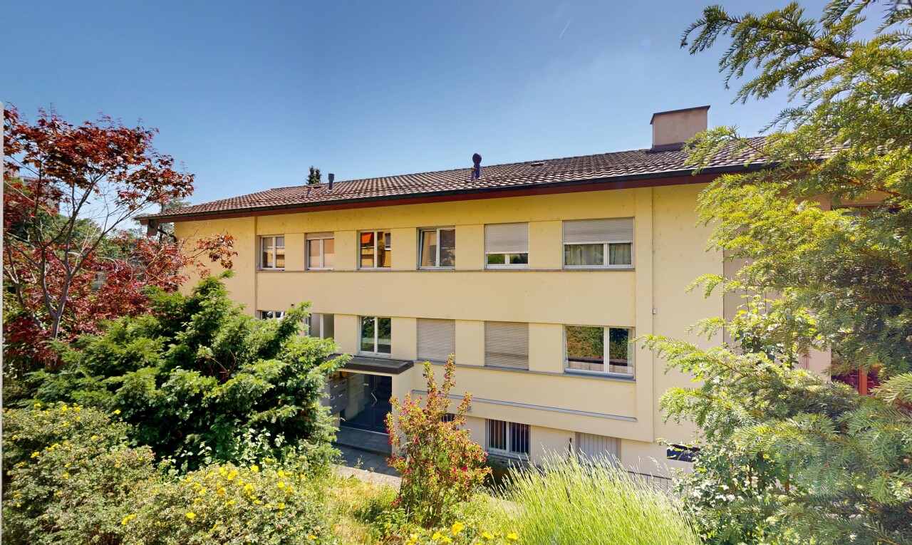 außenansicht mit apartment complex view, stuckverkleidung, day time, und from community