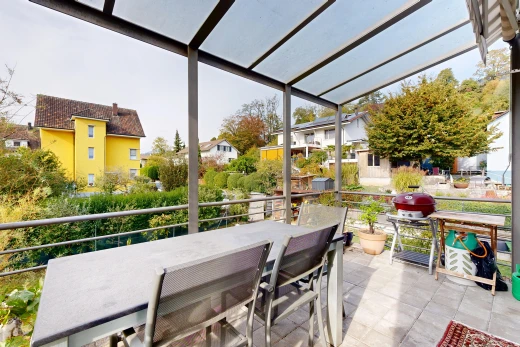 terrasse mit essbereich im freien, grill, from property, und view focus