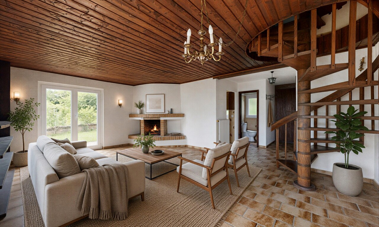 wohnzimmer mit treppen, inside property, gipskartonwand, drywall, und natürliches licht
