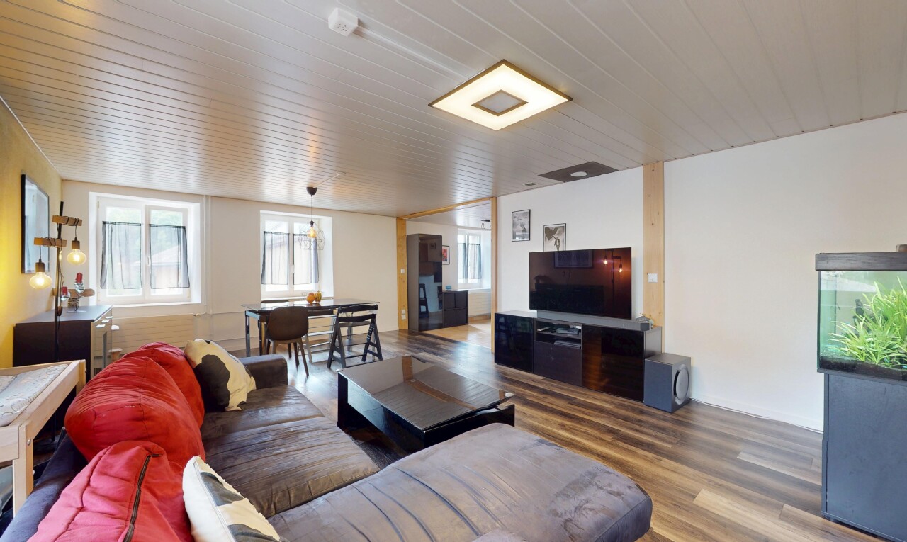 wohn- / esszimmer mit natural light, natürliches licht, inside property, fernseher, und wood finish floor
