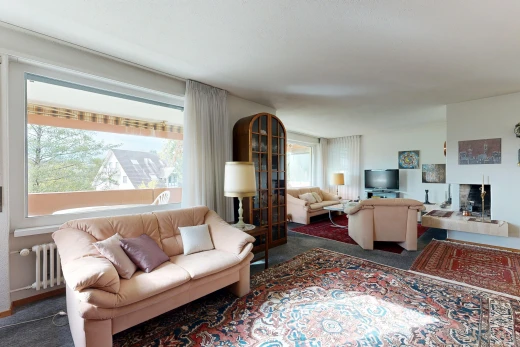 salon avec radiateur, drywall, cloison sèche, télévision, et lumière naturelle