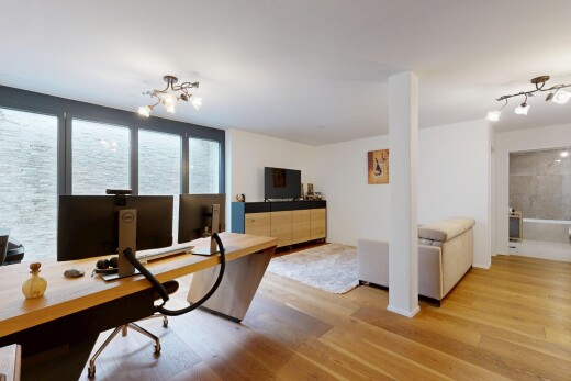 home office with light wood-type flooring