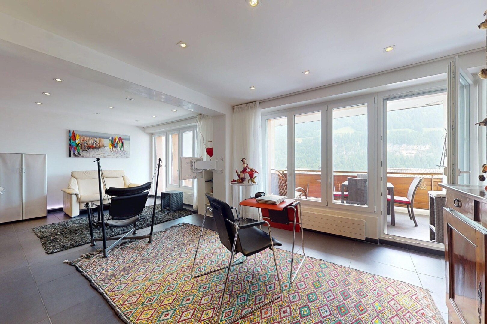 dining area with tile patterned flooring