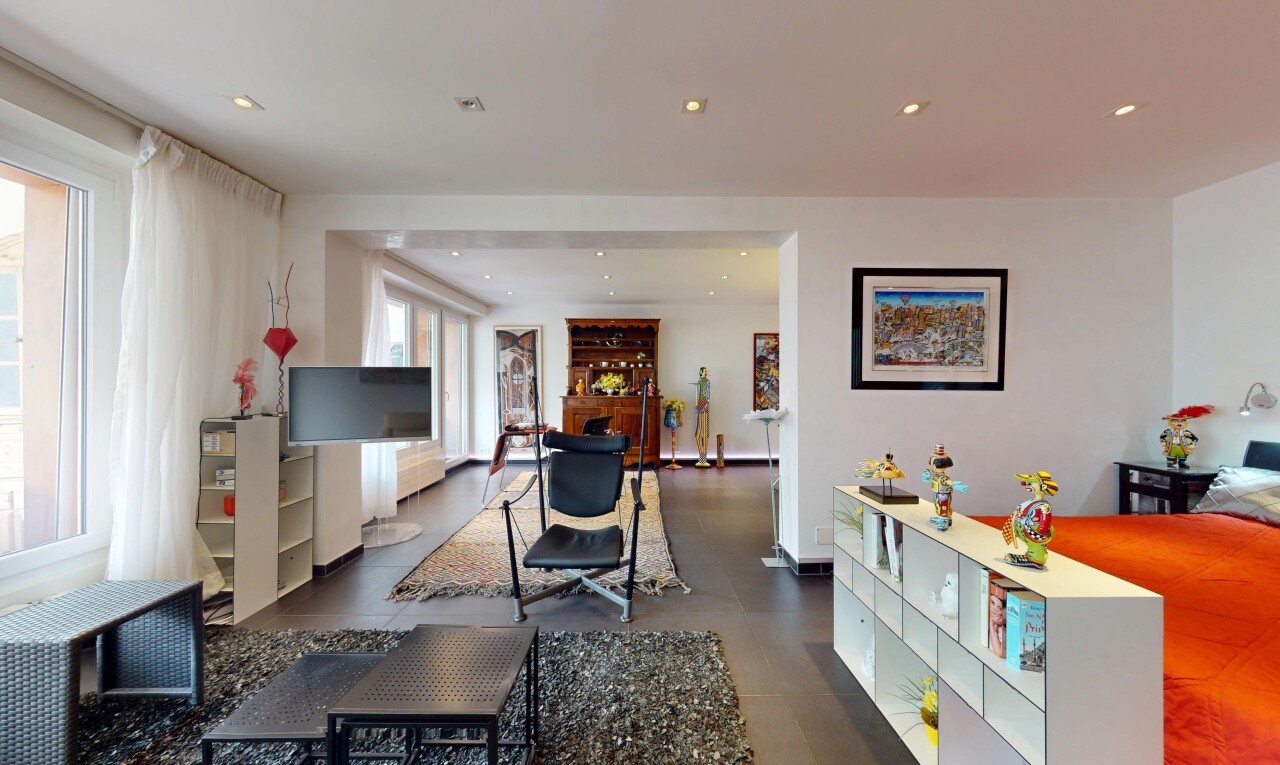 living room with recessed lighting