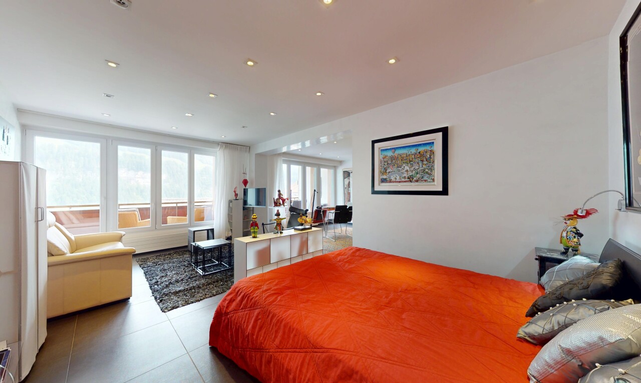 room with tile patterned floors and recessed lighting