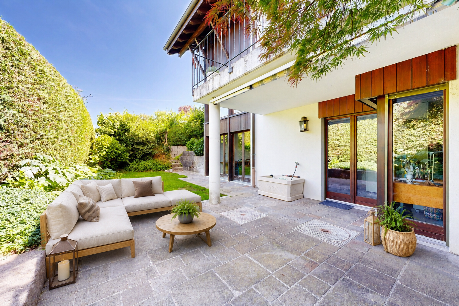 terrasse mit terrasse, balkon, from property, day time, und wohnraum im freien