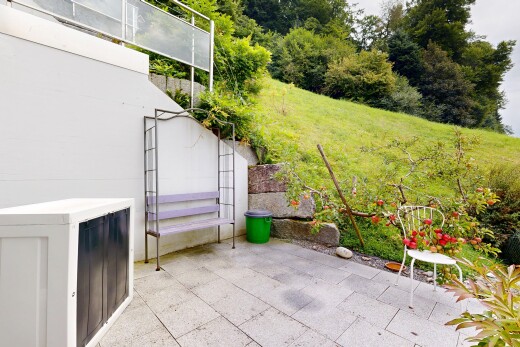 garten mit terrasse, treppen, overcast, und zaun