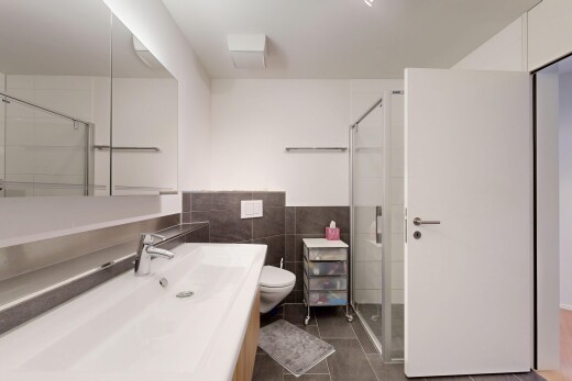 bad mit spiegel, komplettes badezimmer, inside property, schminktisch, und dusche