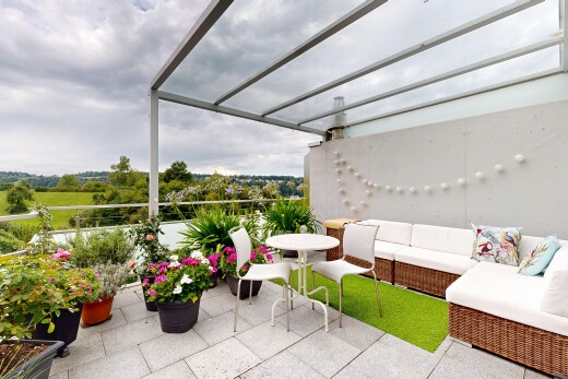 terrasse mit terrasse, overcast, from property, und wohnraum im freien