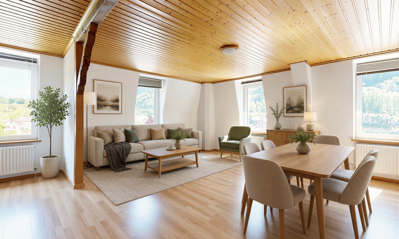 salon / salle à manger avec inside property, sol en finition bois, wood finish floor, lumière naturelle, et natural light