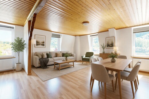 salon / salle à manger avec inside property, sol en finition bois, wood finish floor, lumière naturelle, et natural light