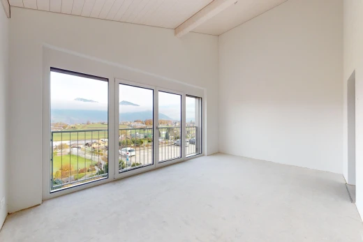 leerer raum mit natürliches licht, balkendecke, dachschräge, und teppich