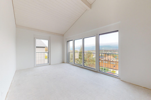 pièce vide avec moquette, lumière naturelle, plafond voûté, et haut plafond
