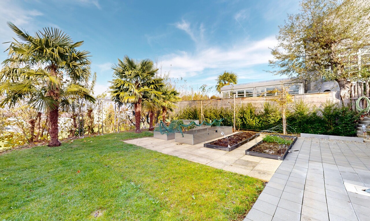 jardin avec jardin, from property, pelouse, day time, et terrasse