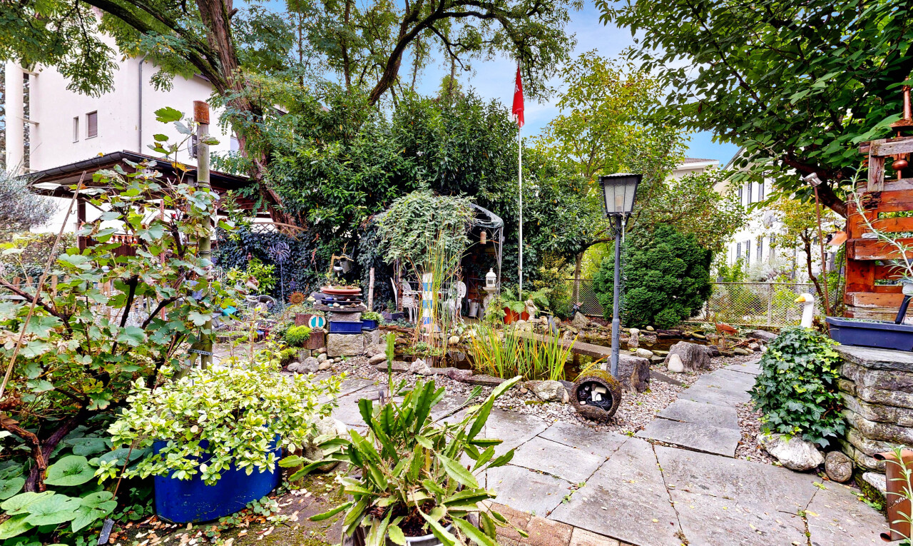 jardin avec day time, étang de jardin, garden pond, et clôture