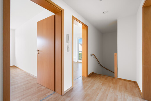 halle / korridor mit holzfußboden, wood finish floor, inside property, obergeschoss-podest, und gipskartonwand