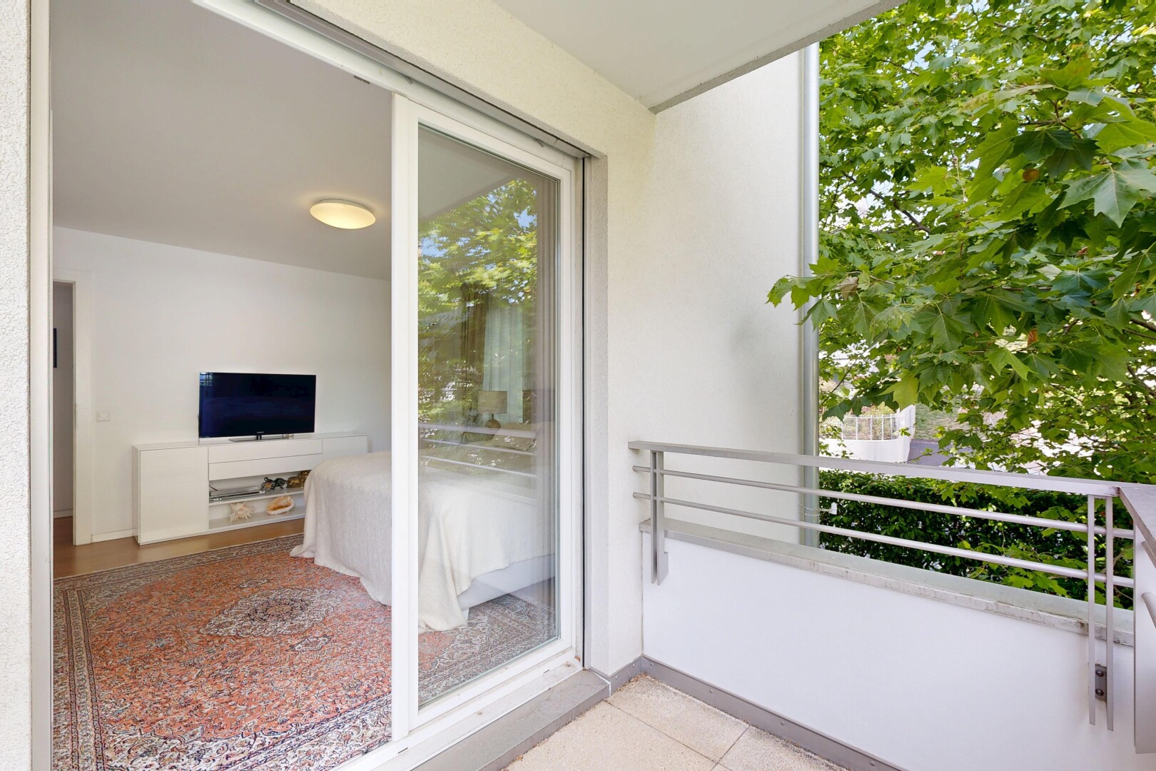 balkon mit balkon und fernseher