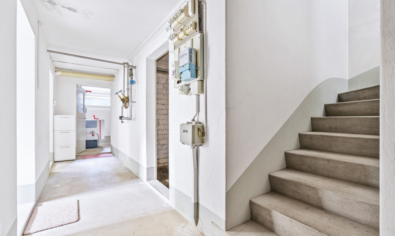 treppe mit inside property, betonboden, concrete floor, gipskartonwand, und drywall
