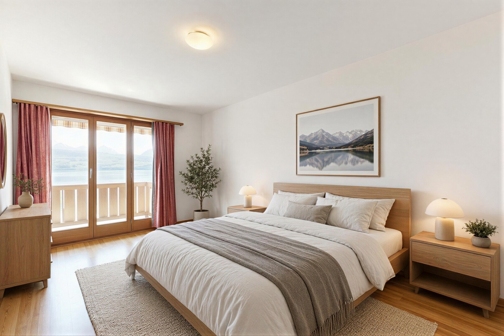 zimmer / schlafzimmer mit außenzugang, inside property, holzfußboden, wood finish floor, und natürliches licht