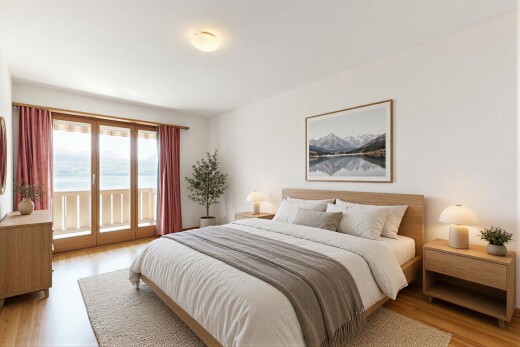 zimmer / schlafzimmer mit außenzugang, inside property, holzfußboden, wood finish floor, und natürliches licht