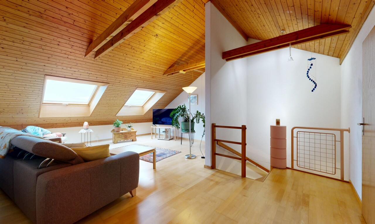 living area featuring a skylight, wood ceiling, and wood finished floors