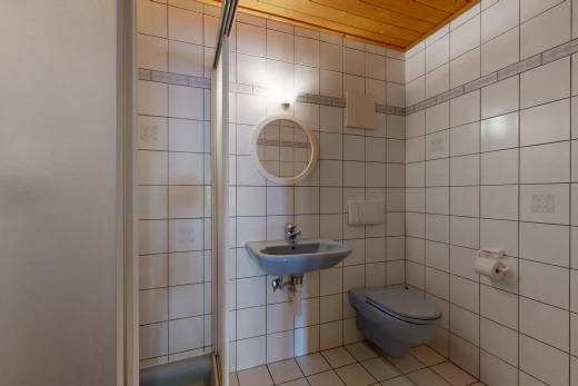 salle de bains avec salle de bain complète, douche, miroir, mur en carrelage, et tile wall