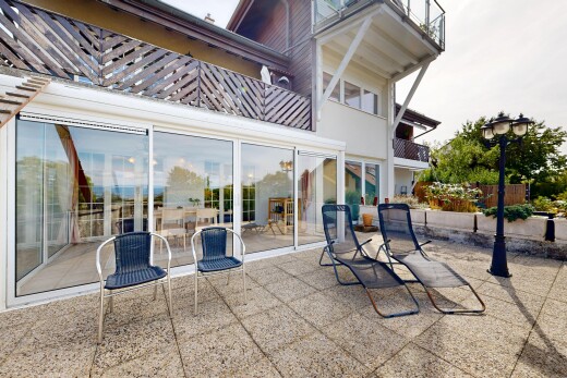 terrasse mit balkon, straßenlaternen, terrasse, und wintergarten