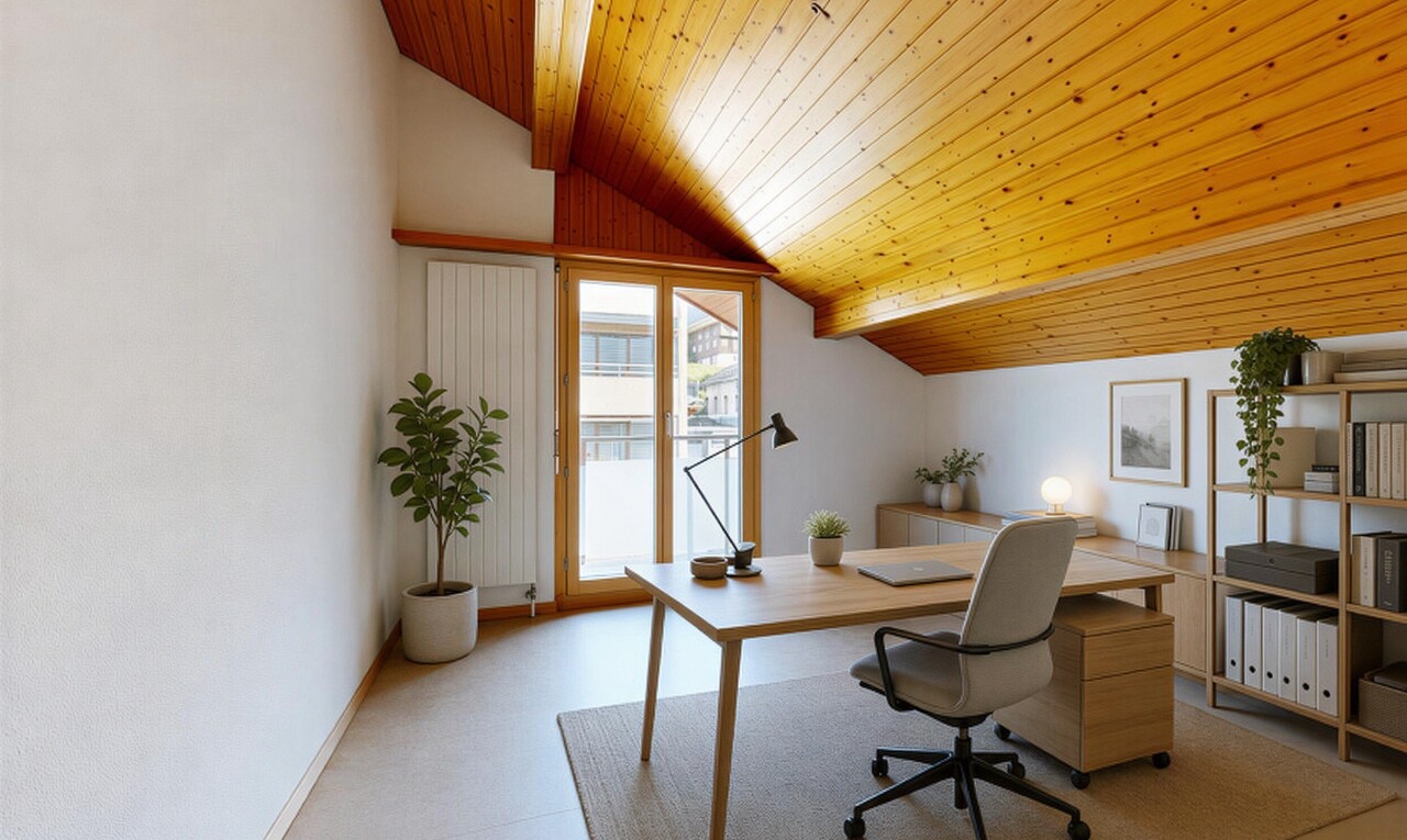 leerer raum mit vaulted ceiling, dachschräge, high end ceiling, inside property, und wood ceiling