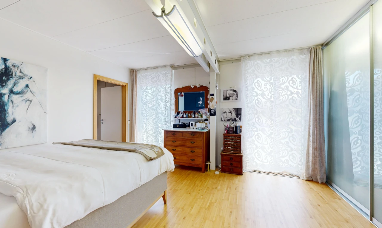 room / bedroom with light wood-style floors
