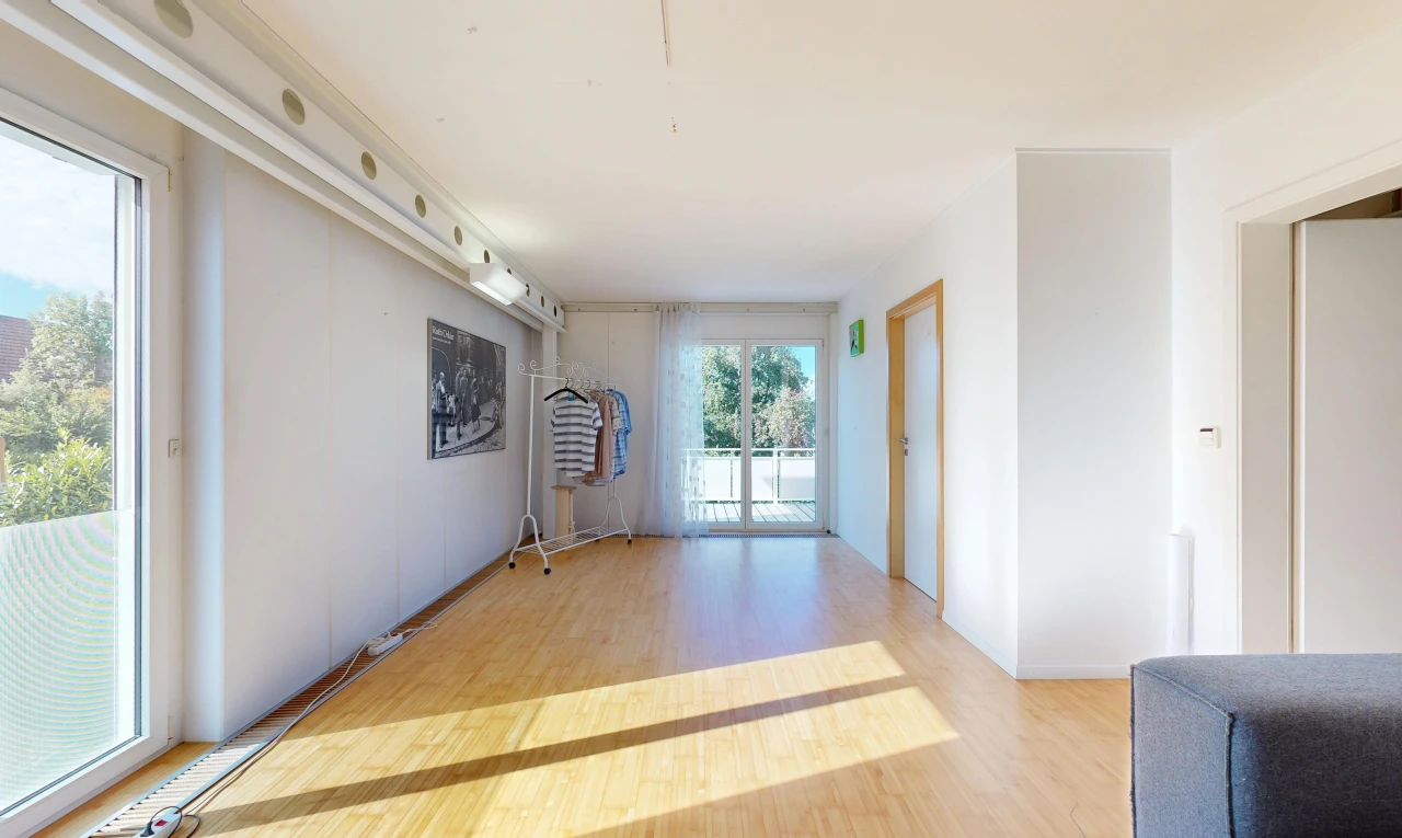 empty room featuring access to exterior and light wood-type flooring