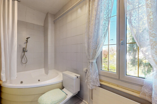 bad mit kombiniertes bad / dusche, natürliches licht, und komplettes badezimmer