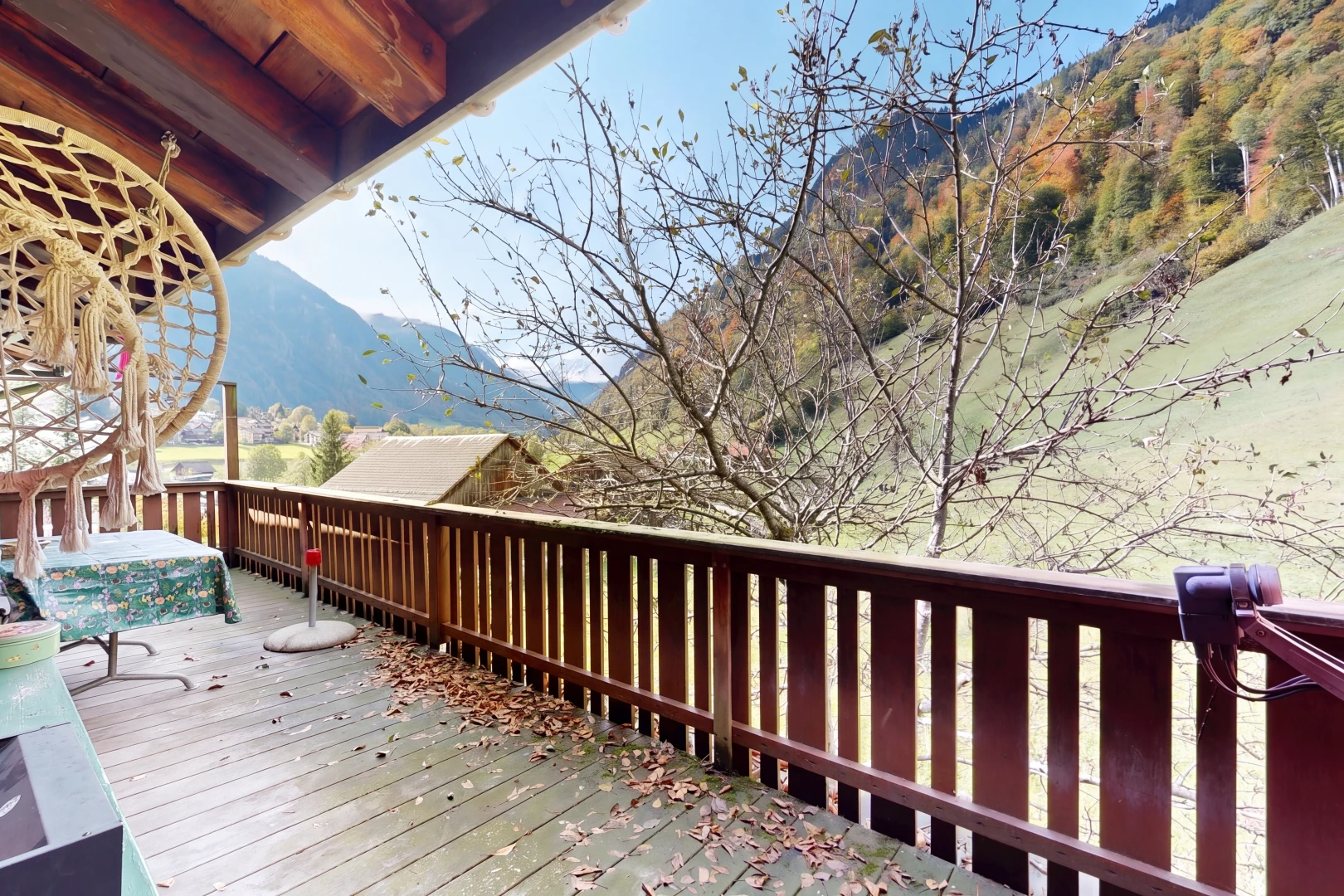 balcony with a deck with mountain view