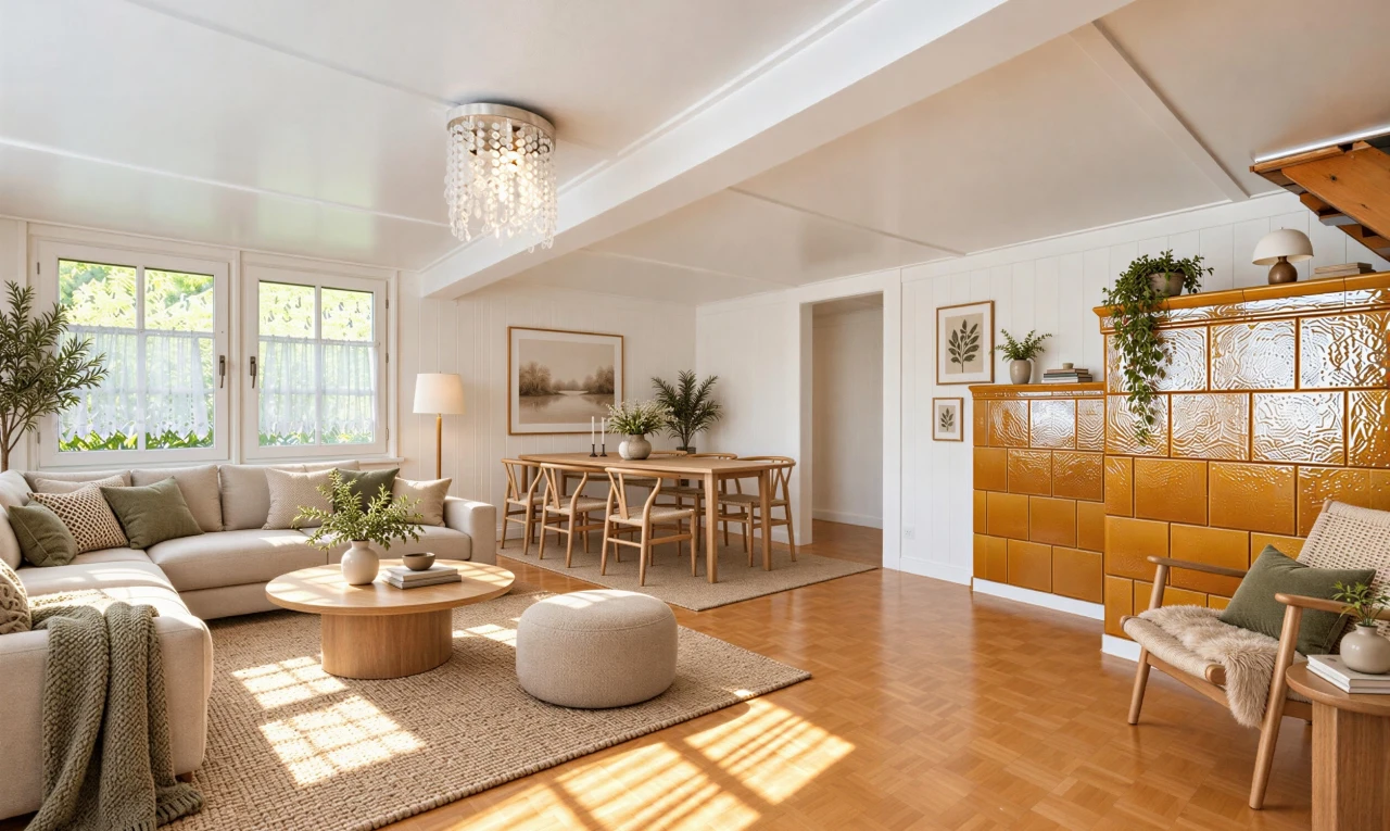 living / dining area featuring parquet flooring