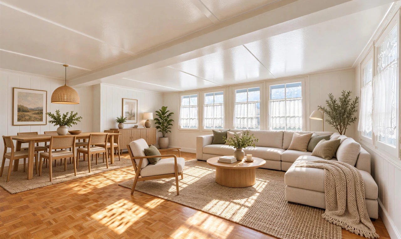 living / dining room with plenty of natural light, parquet floors, and decorative light fixtures