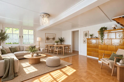 living / dining area featuring parquet flooring