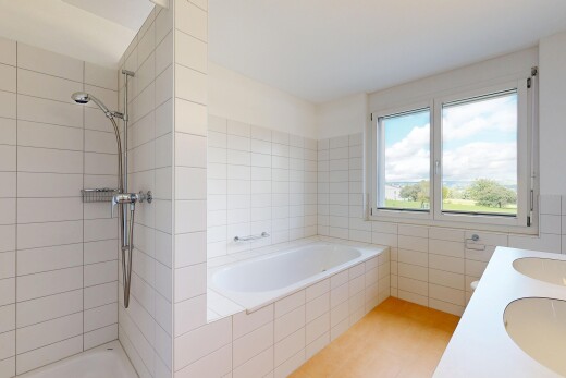 bad mit komplettes badezimmer, tile shower, tile tub, bad, und tile wall