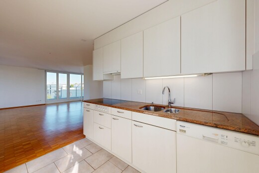 cuisine avec lumière naturelle, natural light, lave-vaisselle, armoires blanches, et white cabinets