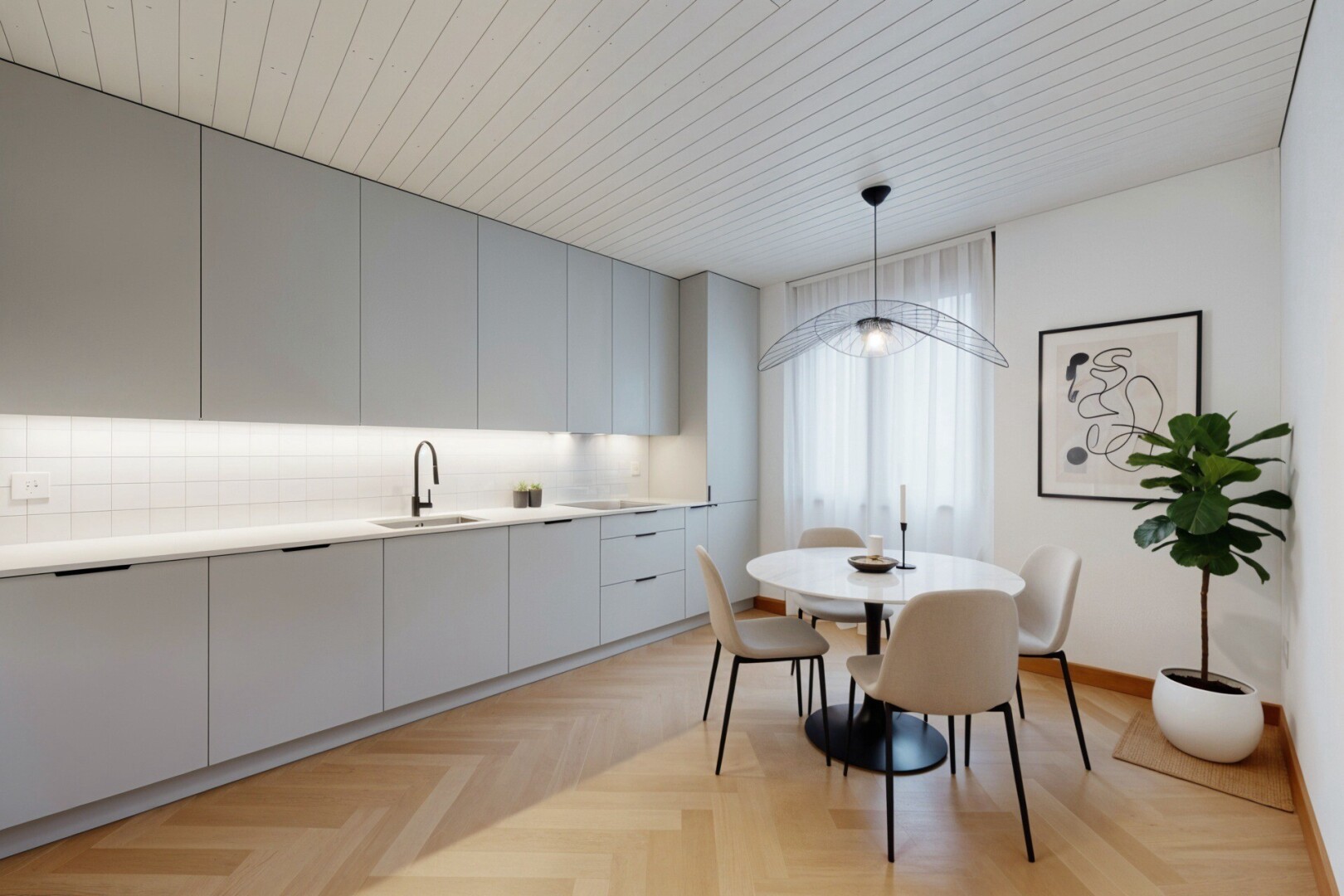 küche mit mikrowelle, drywall, gipskartonwand, inside property, und ofen