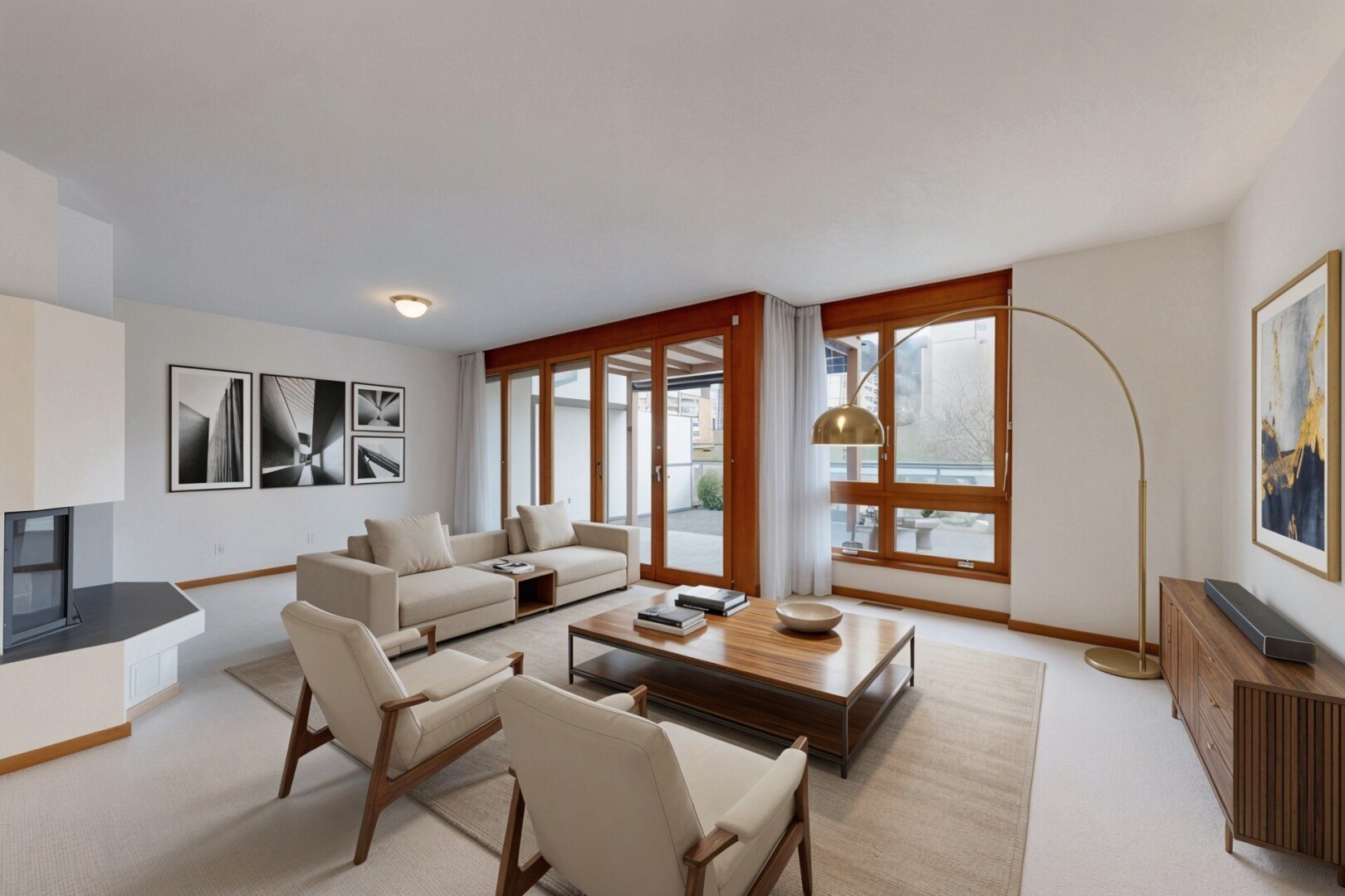 wohnzimmer mit gipskartonwand, drywall, teppich, carpet, und inside property