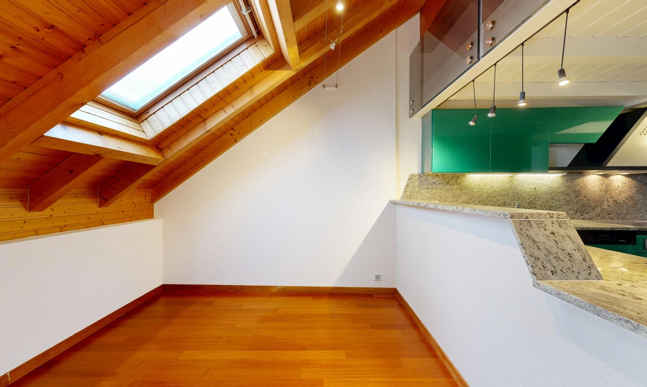 leerer raum mit wood ceiling, holzdecke, dachfenster, drywall, und gipskartonwand