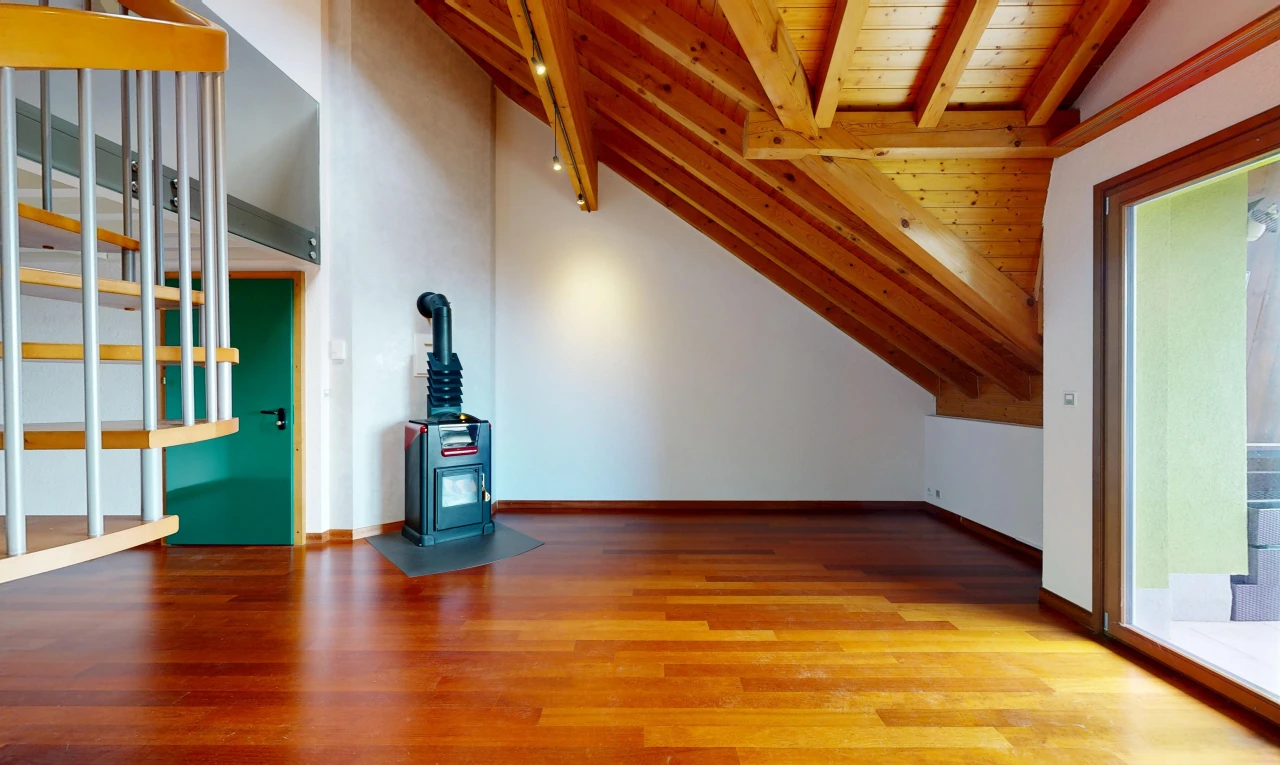 leerer raum mit deckenbeleuchtung, wood ceiling, holzdecke, beamed ceiling, und balkendecke