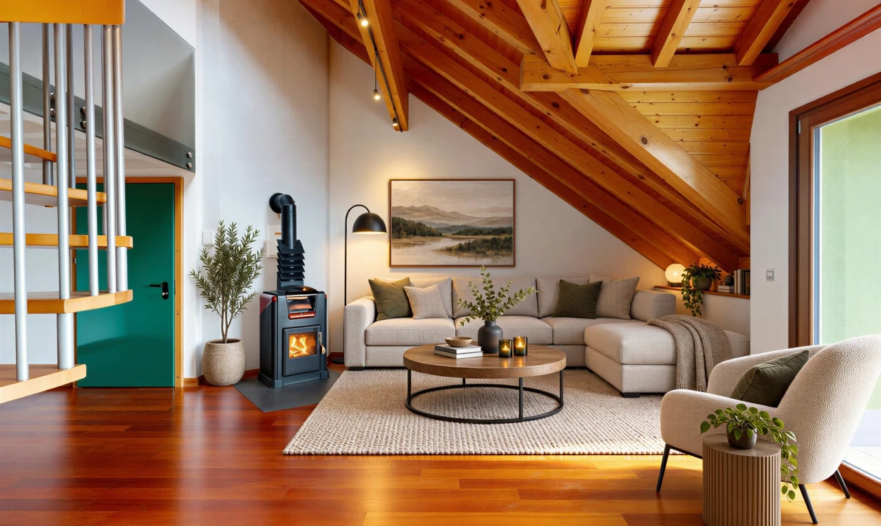leerer raum mit deckenbeleuchtung, wood ceiling, holzdecke, beamed ceiling, und balkendecke