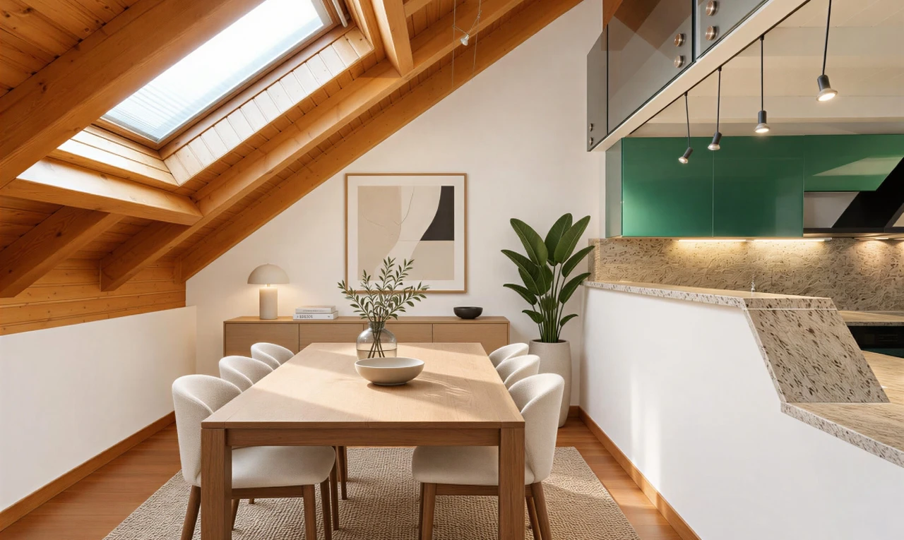 leerer raum mit wood ceiling, holzdecke, dachfenster, drywall, und gipskartonwand