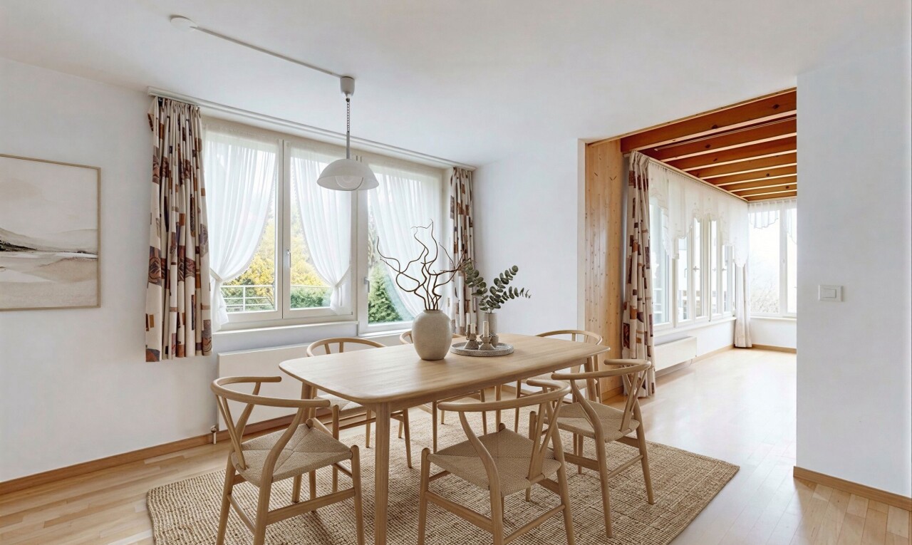 esszimmer mit gipskartonwand, drywall, inside property, natürliches licht, und natural light