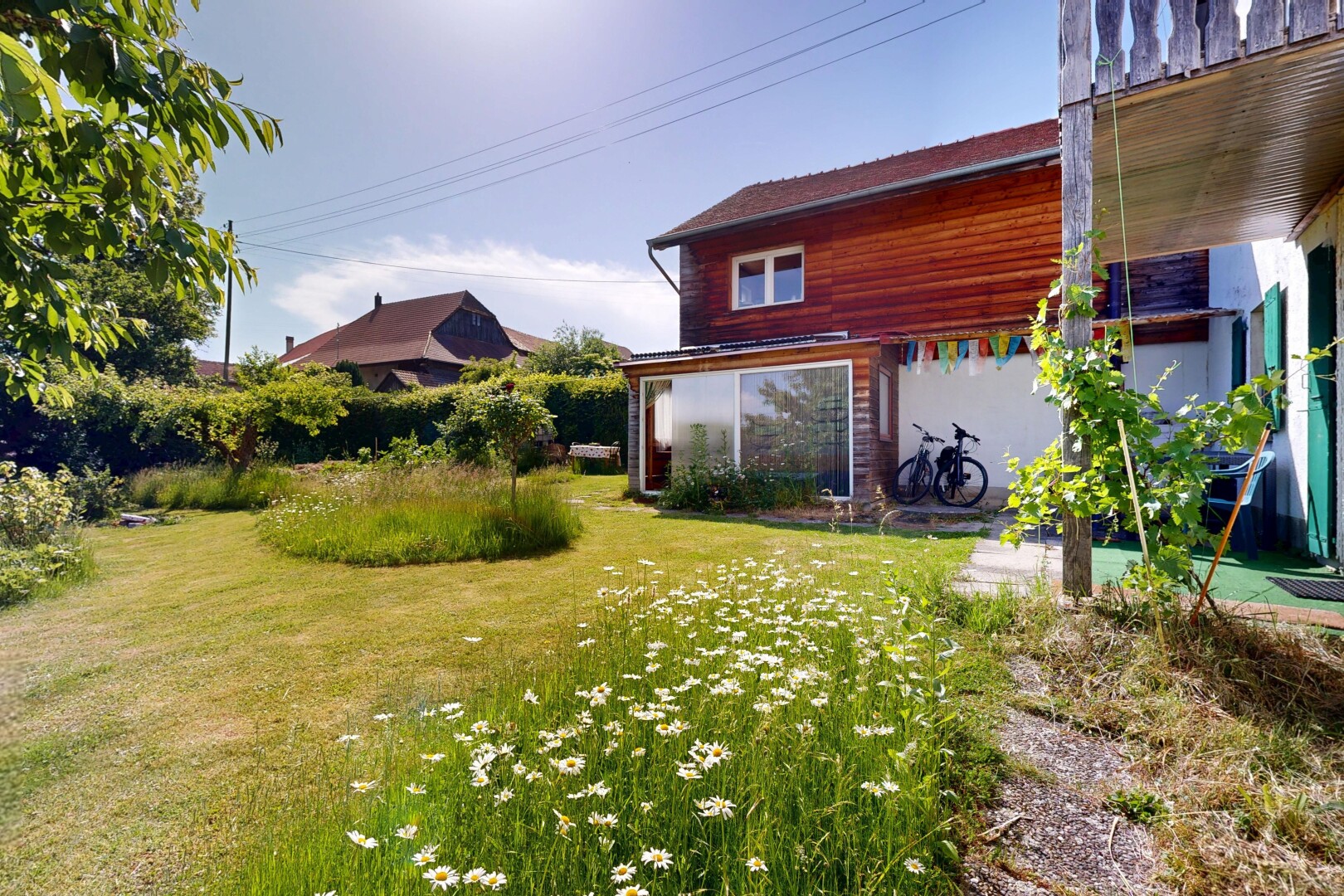 jardin avec pelouse, from property, power lines view, et day time